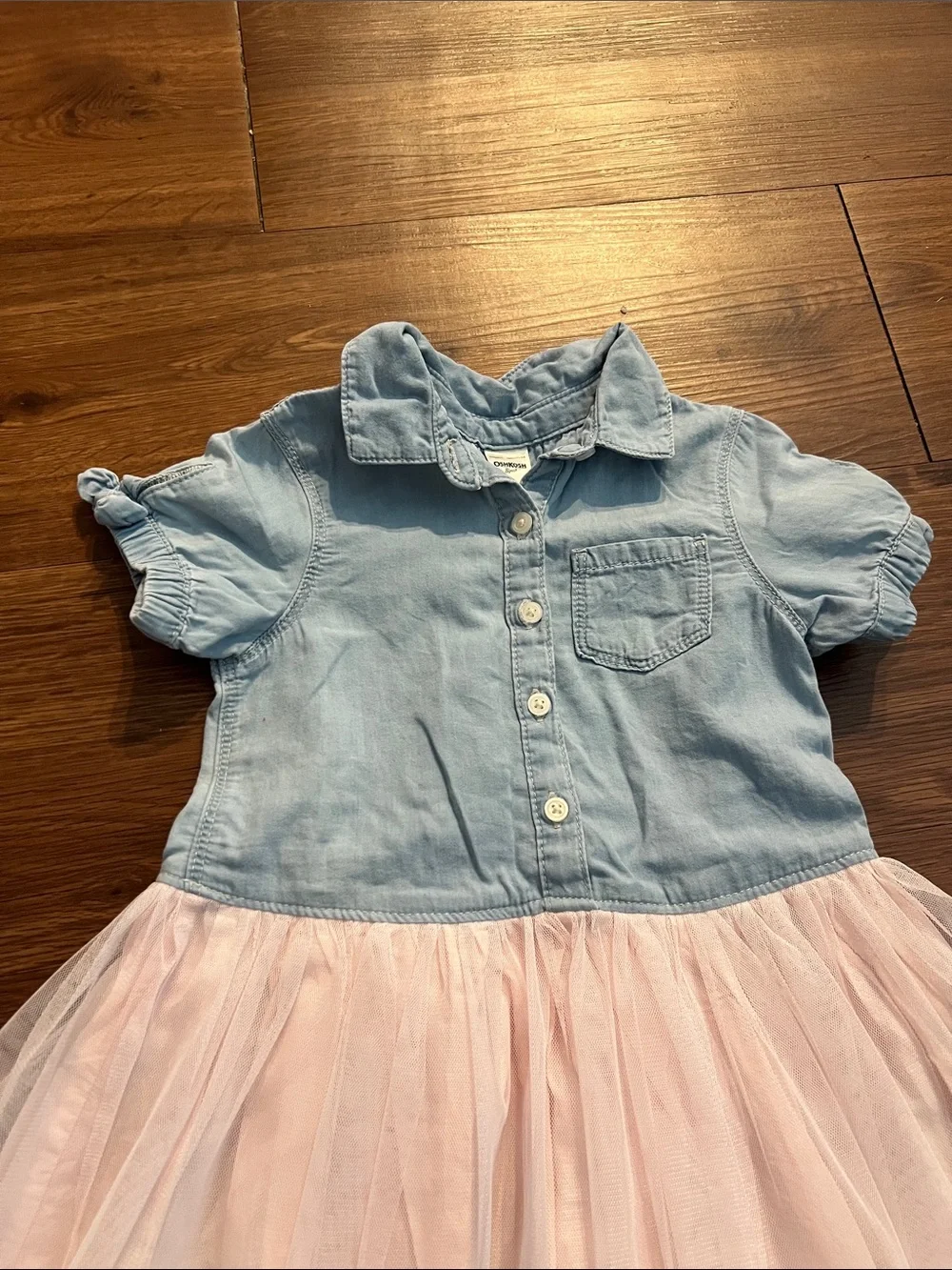 OshKosh B'gosh Light Blue Chambray Top with Pale Pink Tulle Skirt Dress